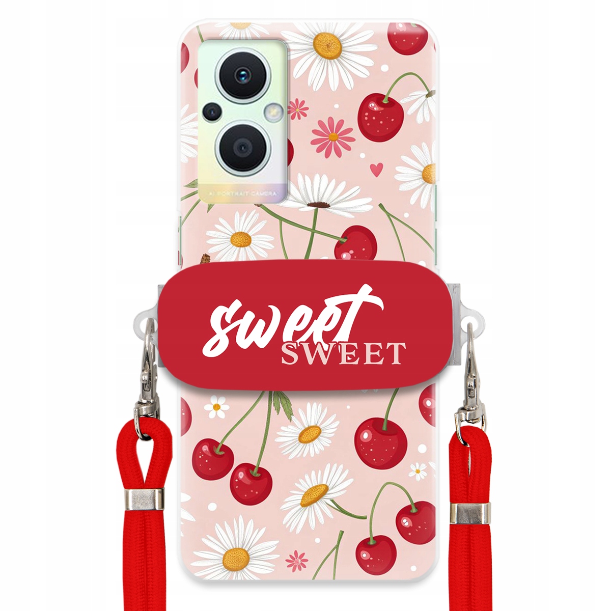 Puzdro pre Oppo Reno 8 Lite Červené vodítko držiak Sweet Sweet Kvet čerešne