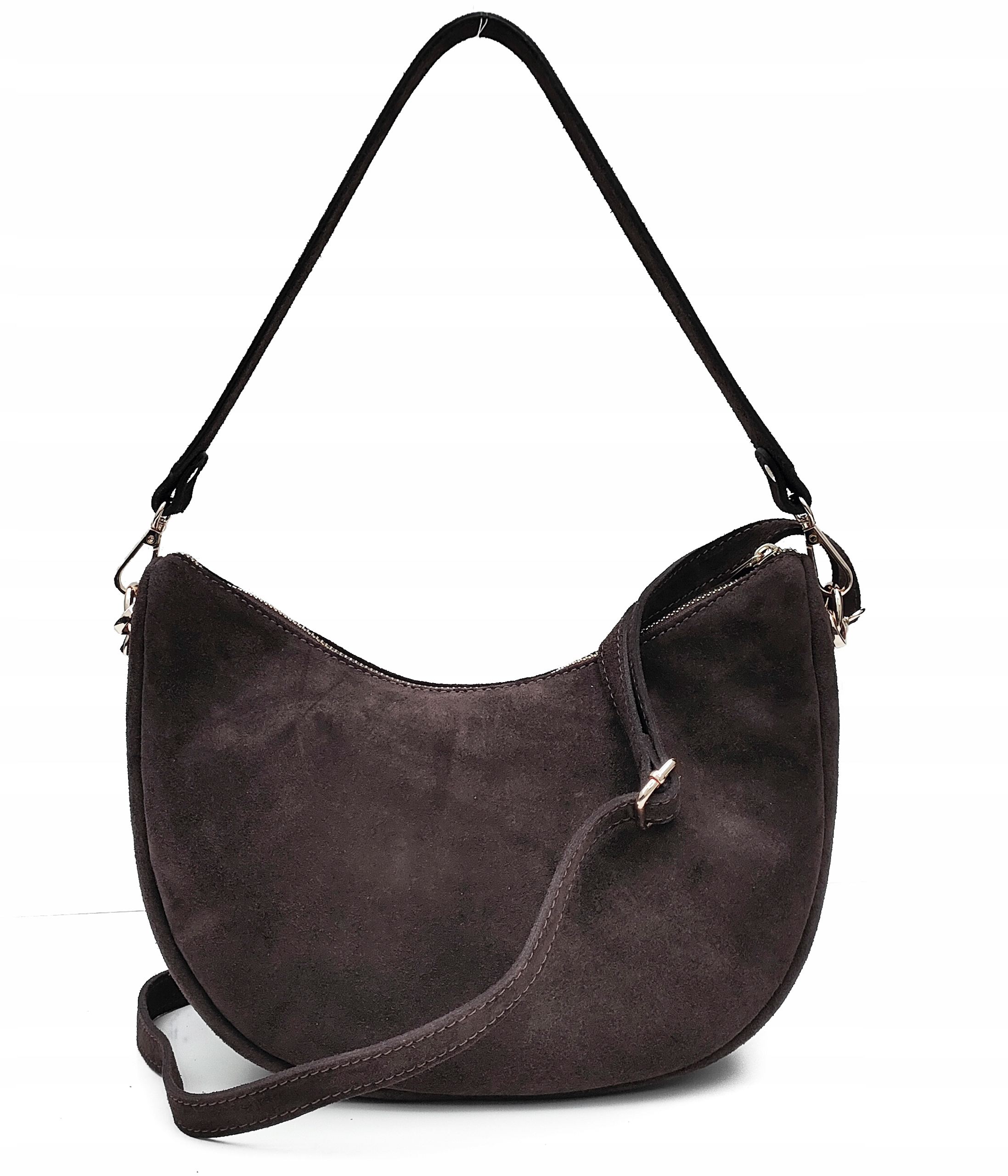 Zamszowa czekoladowa torebka worek listonoszka skóra naturalna