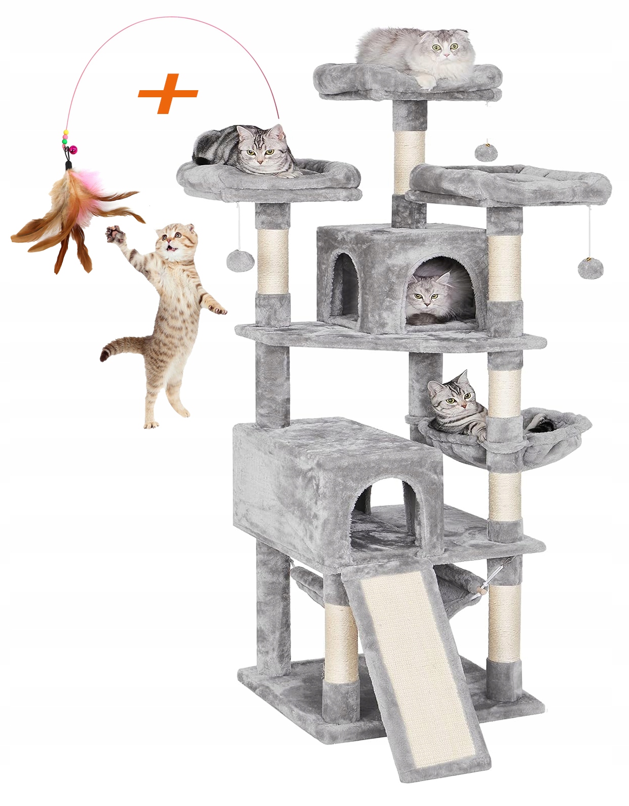 Drapak Pro Kočky Domeček Budka Dřevo Věž XXL 164 cm