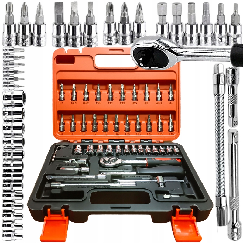 Zestaw Kluczy Nasadowych Walizka Narzedziowa 1/4 Cala Grzechotka Nasadki