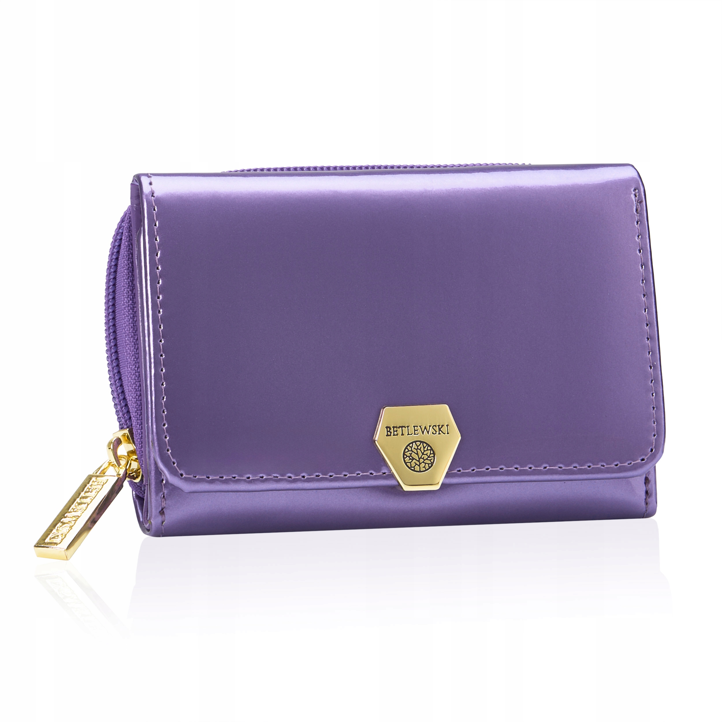 Mały portfelik portmonetka pastelowa dla mamy na suwak Betlewski fiołkowy