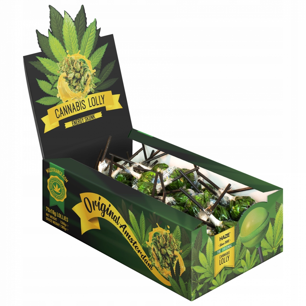 Levně Cannabis Energy Skunk Lollies konopná Lízátka Display Box 70 lízátek