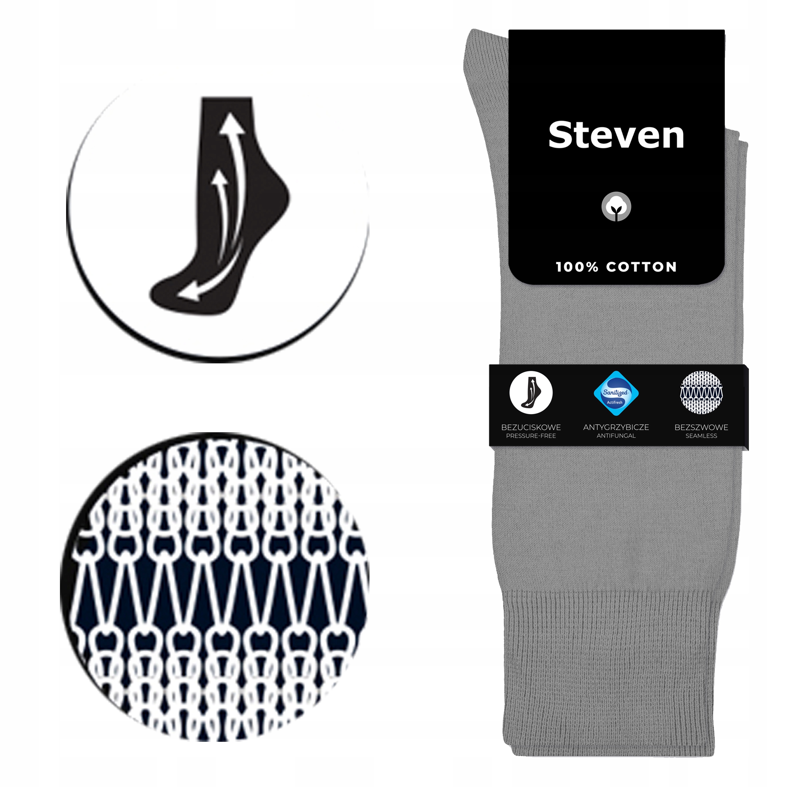 

Steven 042 Skarpety 100% Bawełna Popiel 41-43