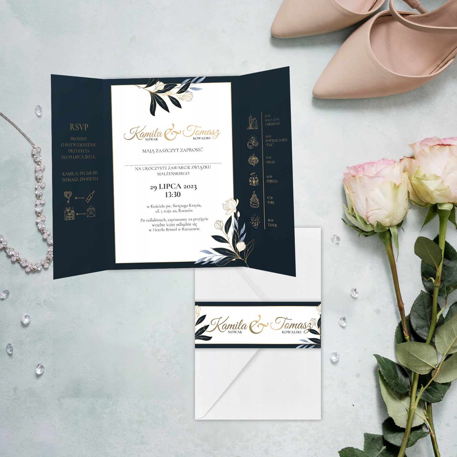 ZAPROSZENIE ŚLUBNE KOPERTA OPASKA GRANATOWE Z2 Marka Wyczaruj Prezent