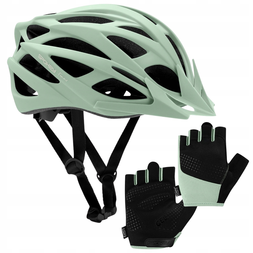 Cyklistická přilba nastavitelná s kšiltem zelená Mtb 55-58 cm rukavice M