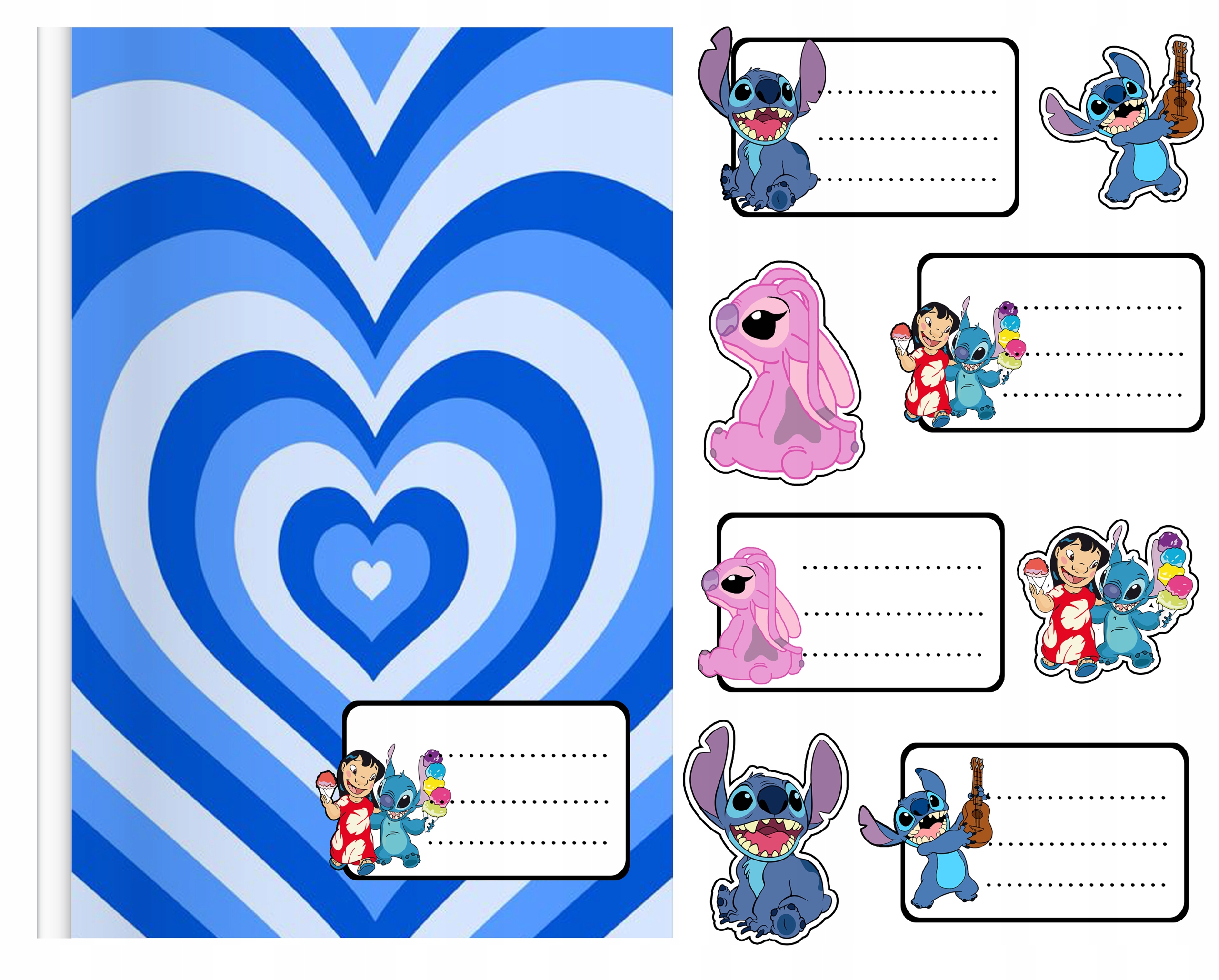 NAKLEJKI NA ZESZYT ZESZYTY NALEPKA 8szt - LILO I STICH WZORY Z BAJEK POSTAĆ