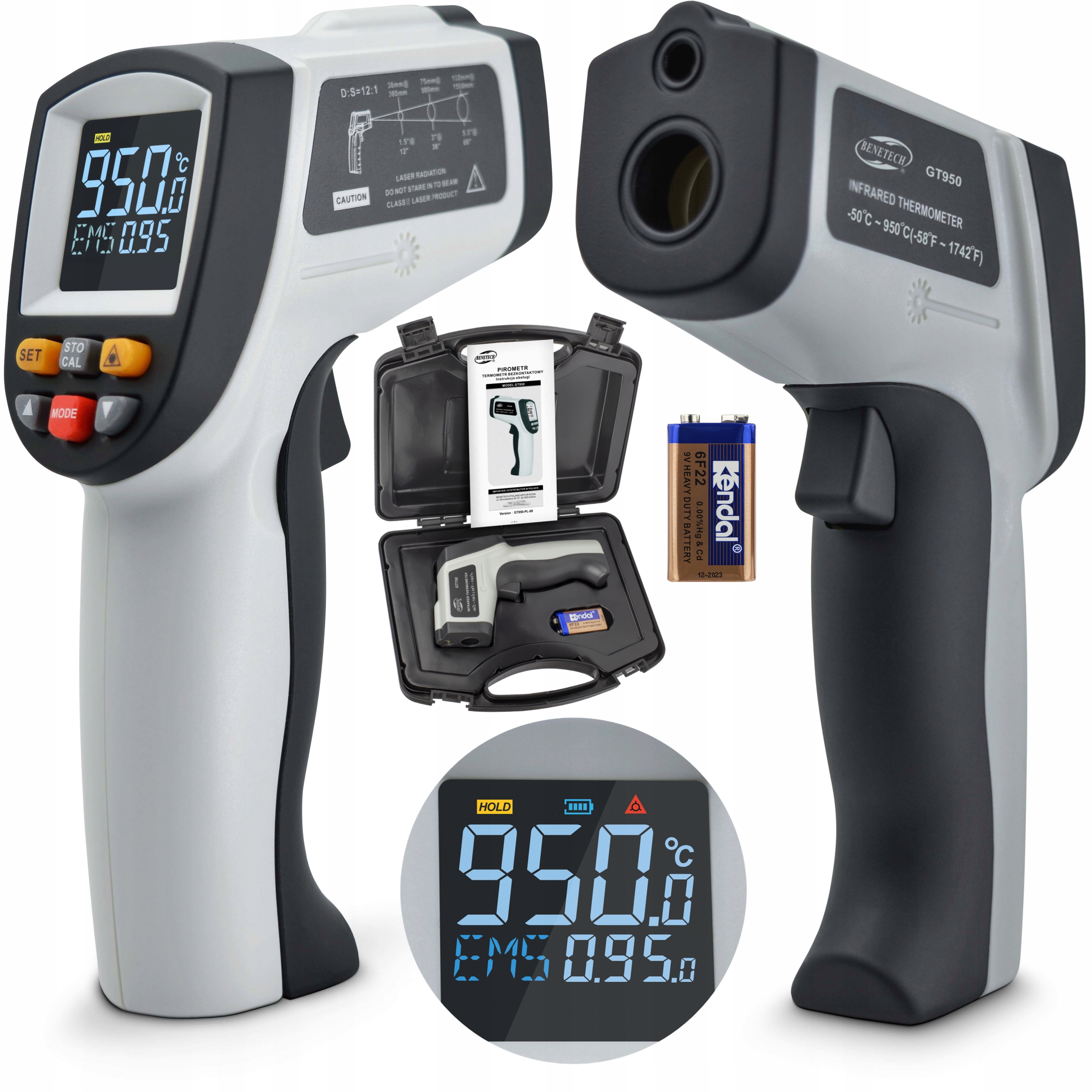 Pyrometr Laserový Bezdotykový Teploměr -50 +950 Regulace Emisivity