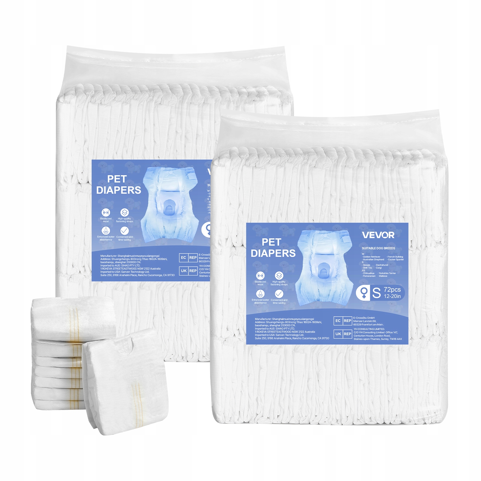 Levně Pleny Pro Psy Vevor Na Jedno Použití S 12-20 Palců 144 Kusů Superabsorpční