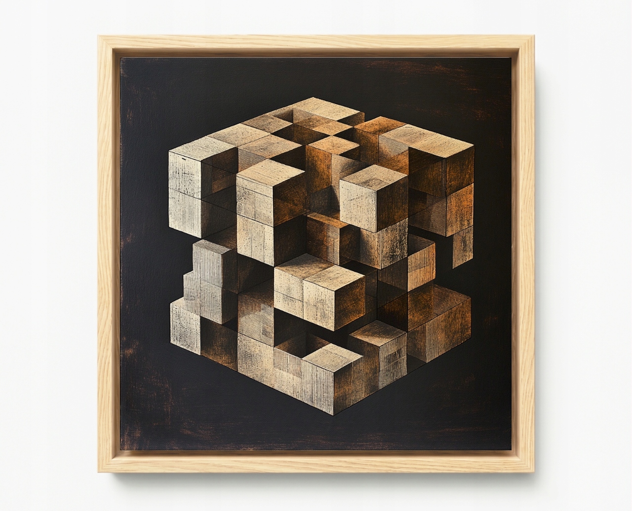 Obraz Rám Americký Box Abstrakce Kostka Krychle Puzzle Iluze 3D 50x50