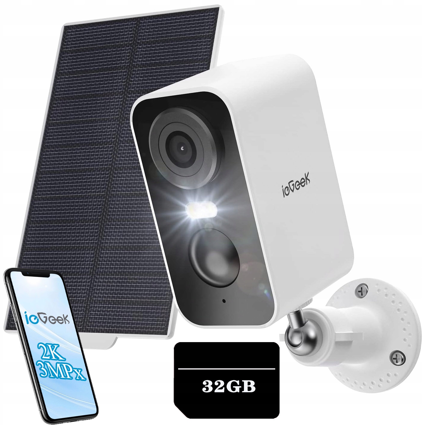 Venkovní Solární Bezdrátová Wifi Kamera Ip 2K 3MPX Zoom Mikrofon 32 Gb