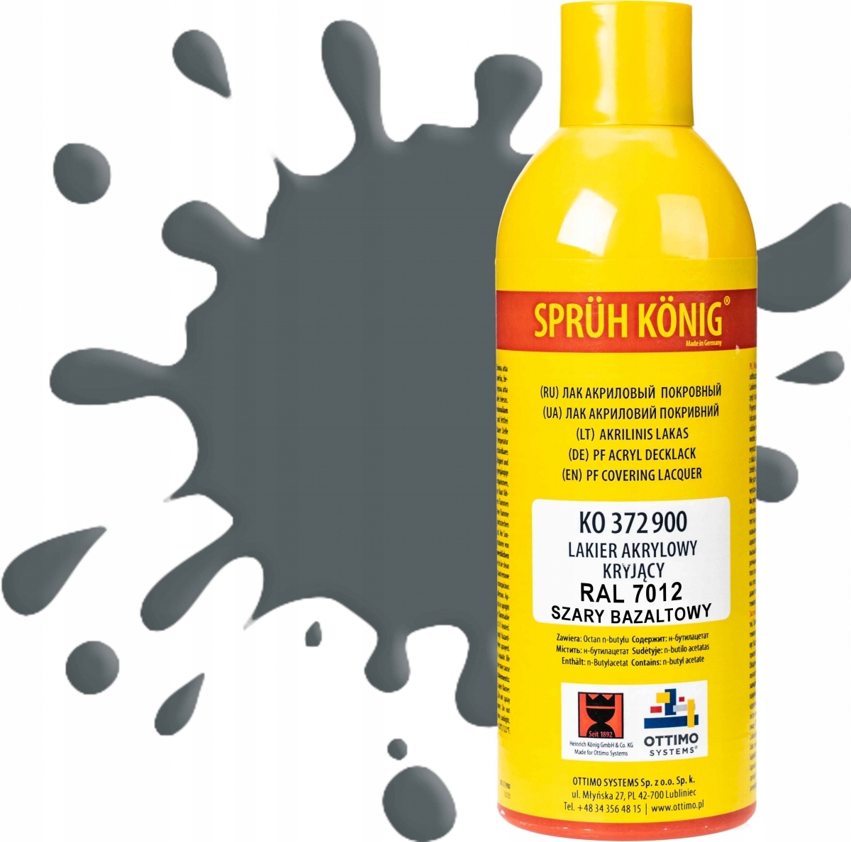 Ko 372 Krycí akrylový lak Ral 7012 šedý bazaltový polomat 400 ml barva