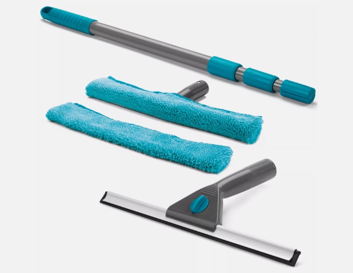 Levně Beldray Sada na čištění velkých skel, teleskopická, mikrovláknová, tyrkysová