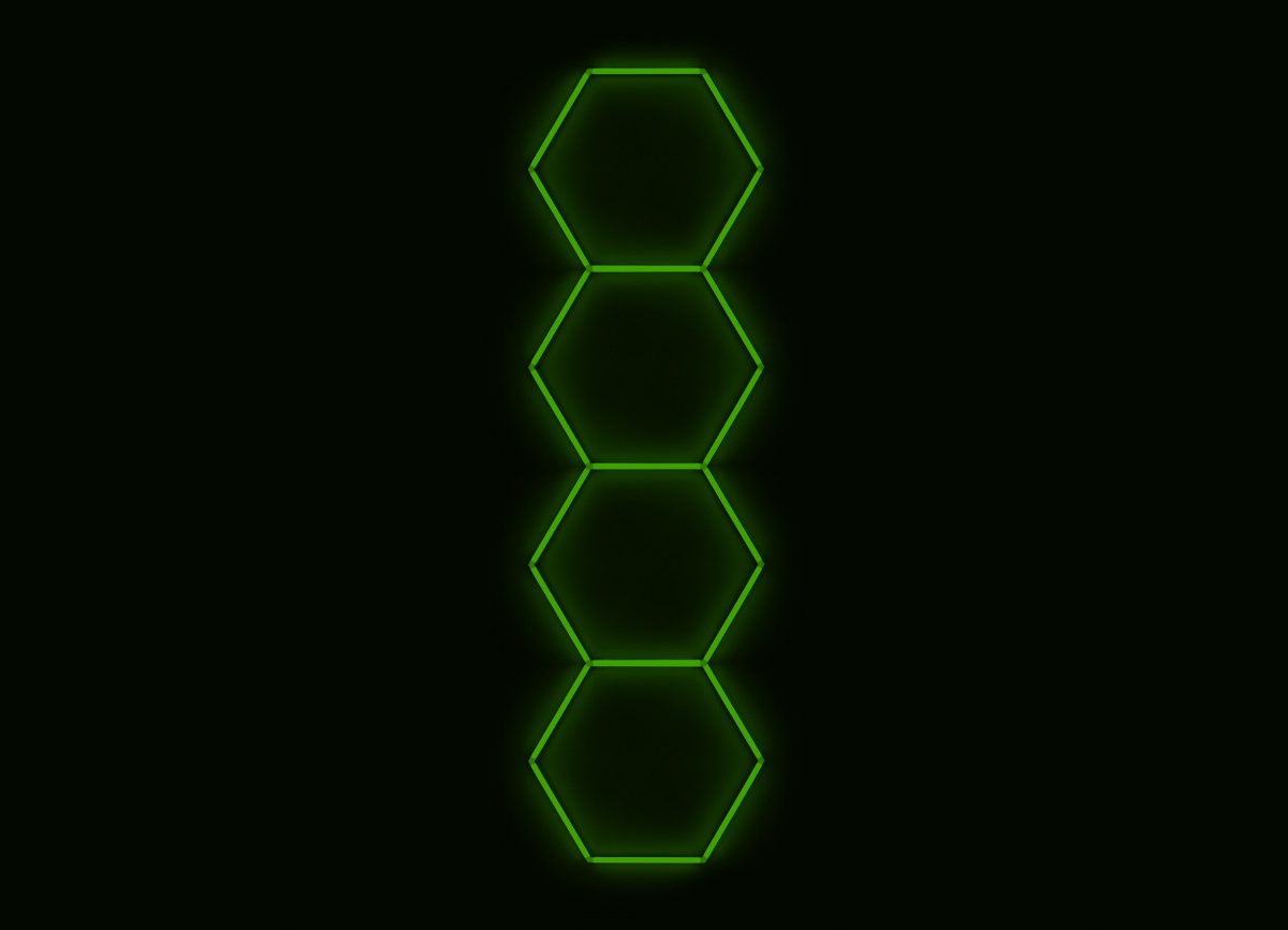 Kompletné Led hexagónové svietidlo zelené, rozmer 4 elementy 97 x 327 cm