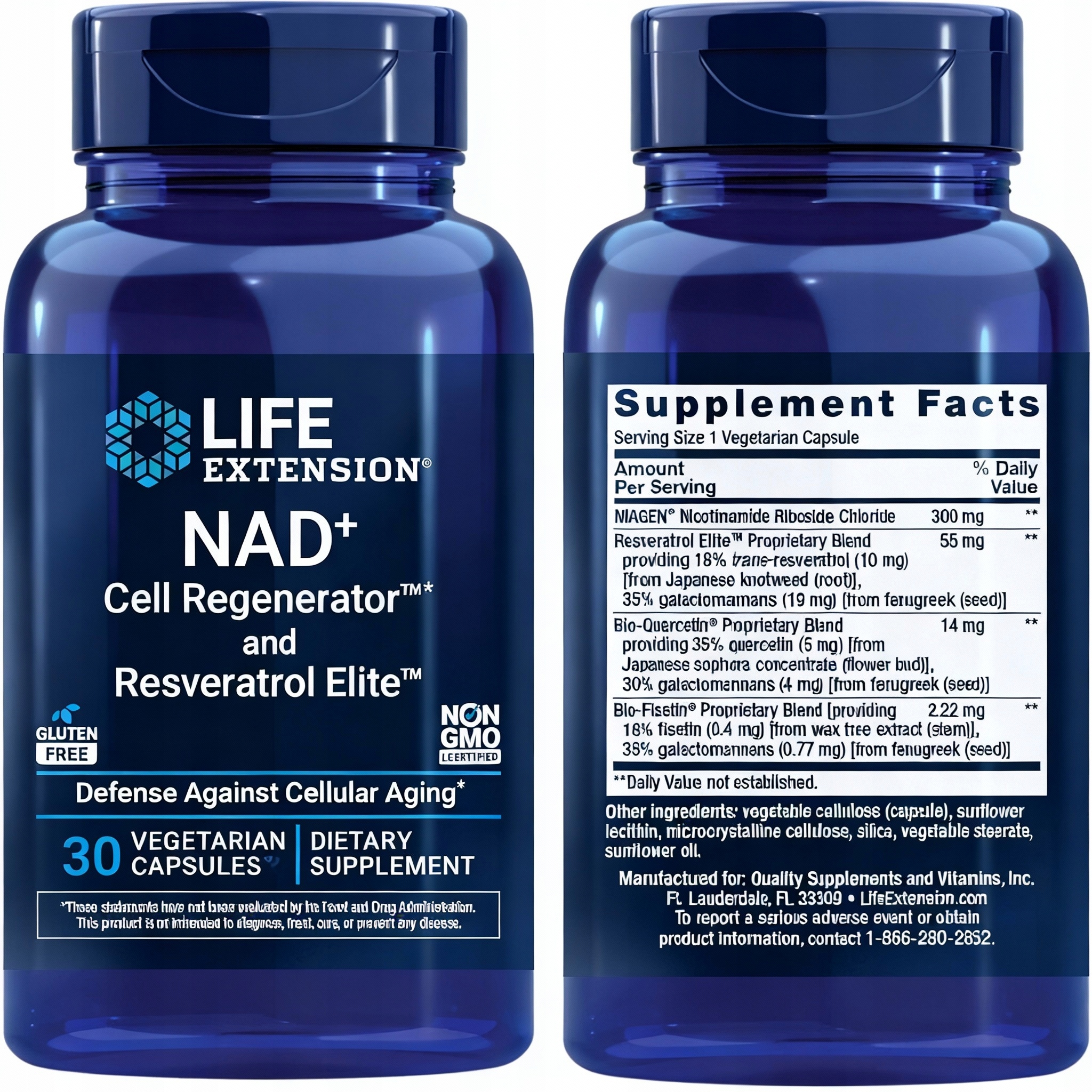 Life Extension NAD+ nikotynamid rybozydu, Trans-resweratrol, 30 kapsułek