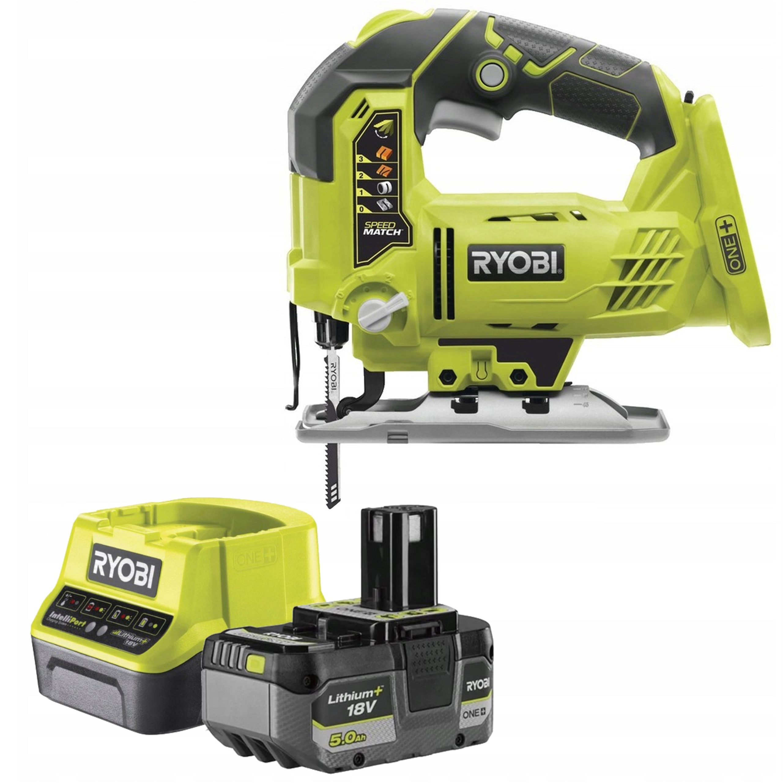 Ryobi Akumulátorová Pila Ryobi R18JS-0 Nabíječka Akumulátor 5 Ah