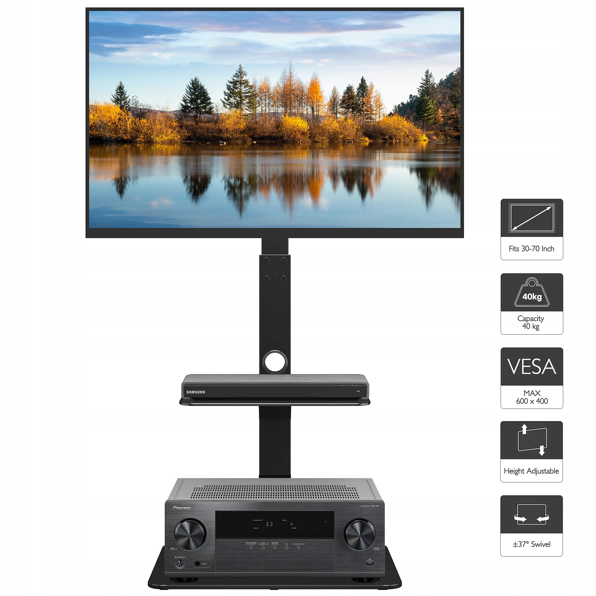 BONTEC Stojak TV 30-70 cali LED OLED LCD Plasma Regulowany VESA 600x400 — miniatura 7