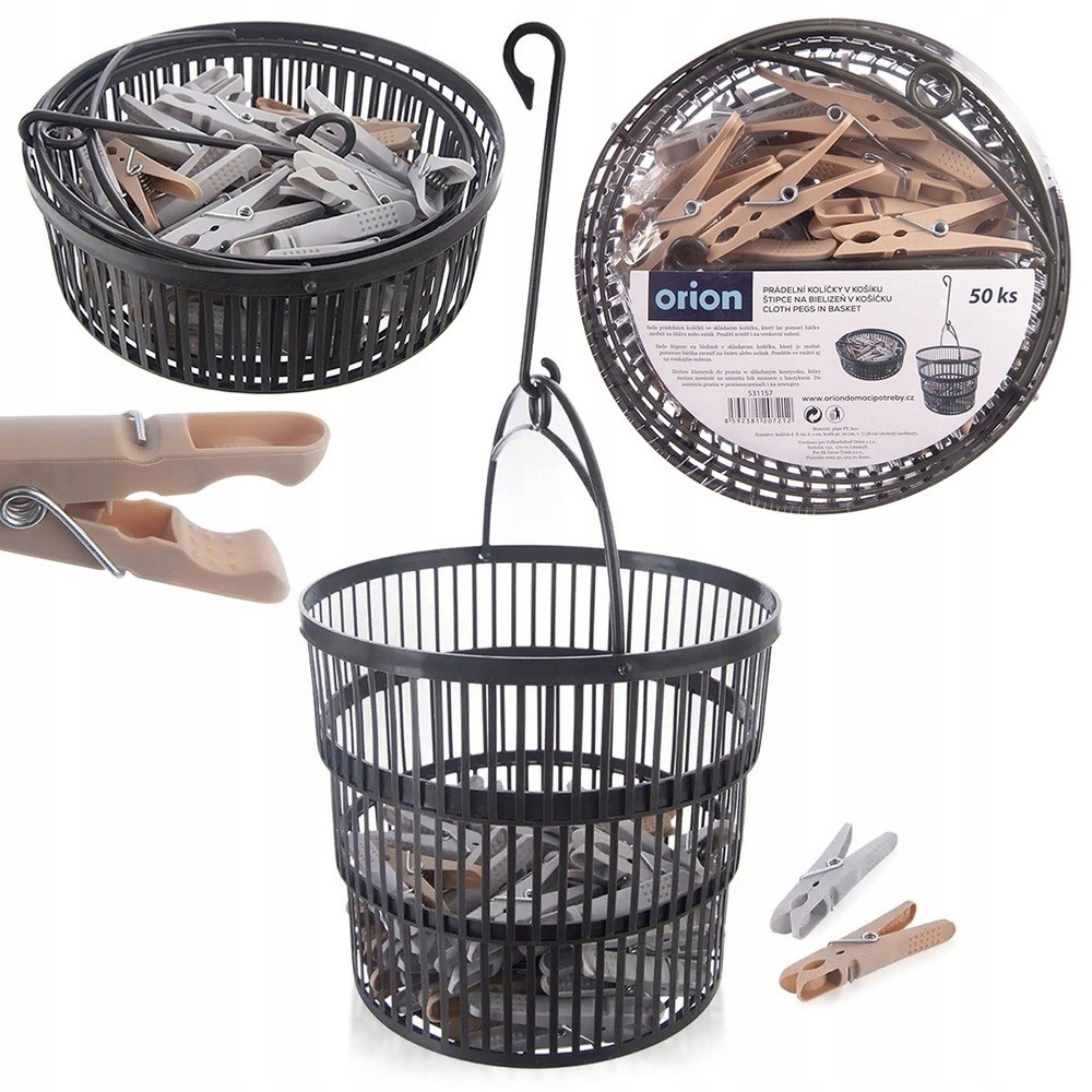 Kolíčky na prádlo ve skládacím koši 50 ks.