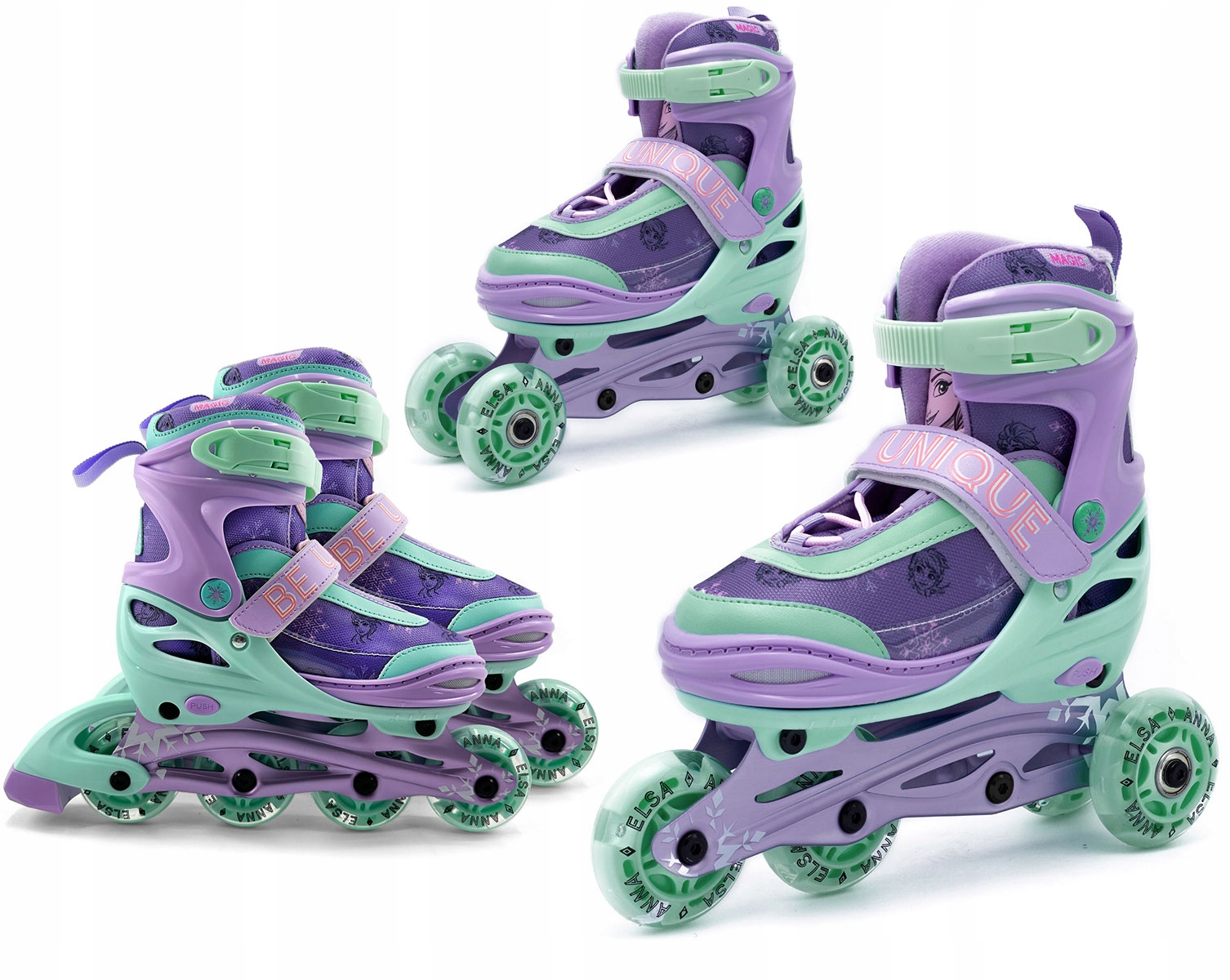 Kolečkové Brusle Frozen 3V1 Nastavitelná Led kolečka jako Kolečkové Brusle Kolečkové Brusle Rolko-kolečkové Brusle 34-37