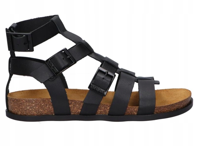 Kickers Dámské Kožené Gladiátorské Sandály Černé Ploché 37 T6A