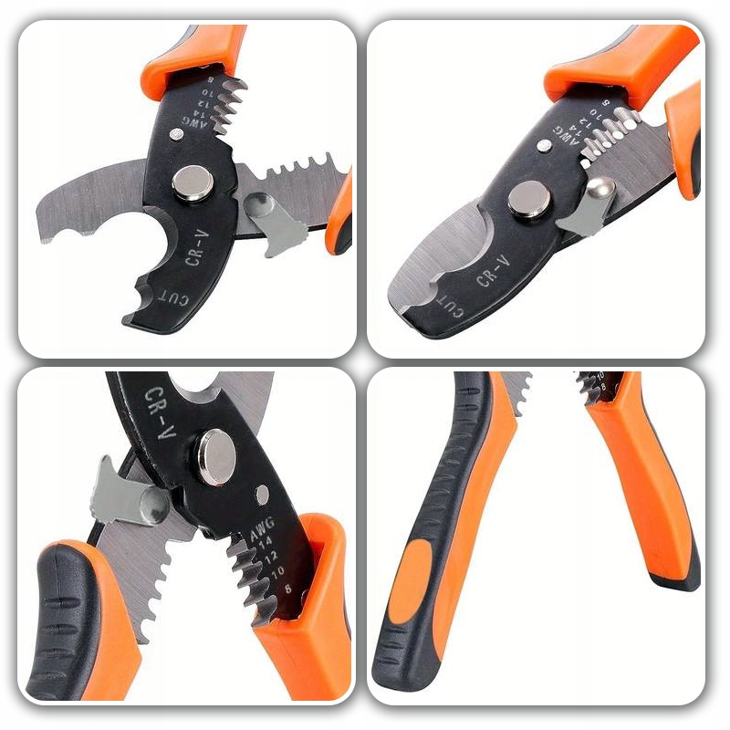 SZCZYPCE DO CIĘCIA PRZEWODÓW I ŚCIĄGANIA IZOLACJI WIELOFUNKCYJNE 180MM Kolor pomarańczowy