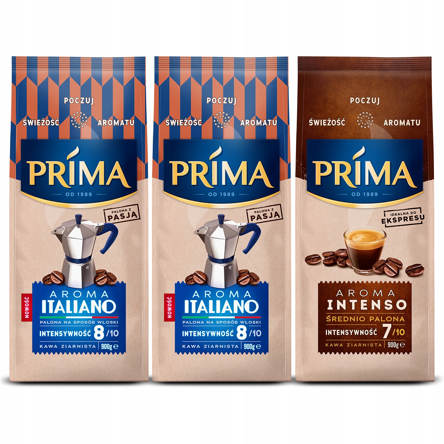 Kawa ziarnista Prima 2x Aroma Intenso 1x Aroma Italiano zestaw 3x 900g