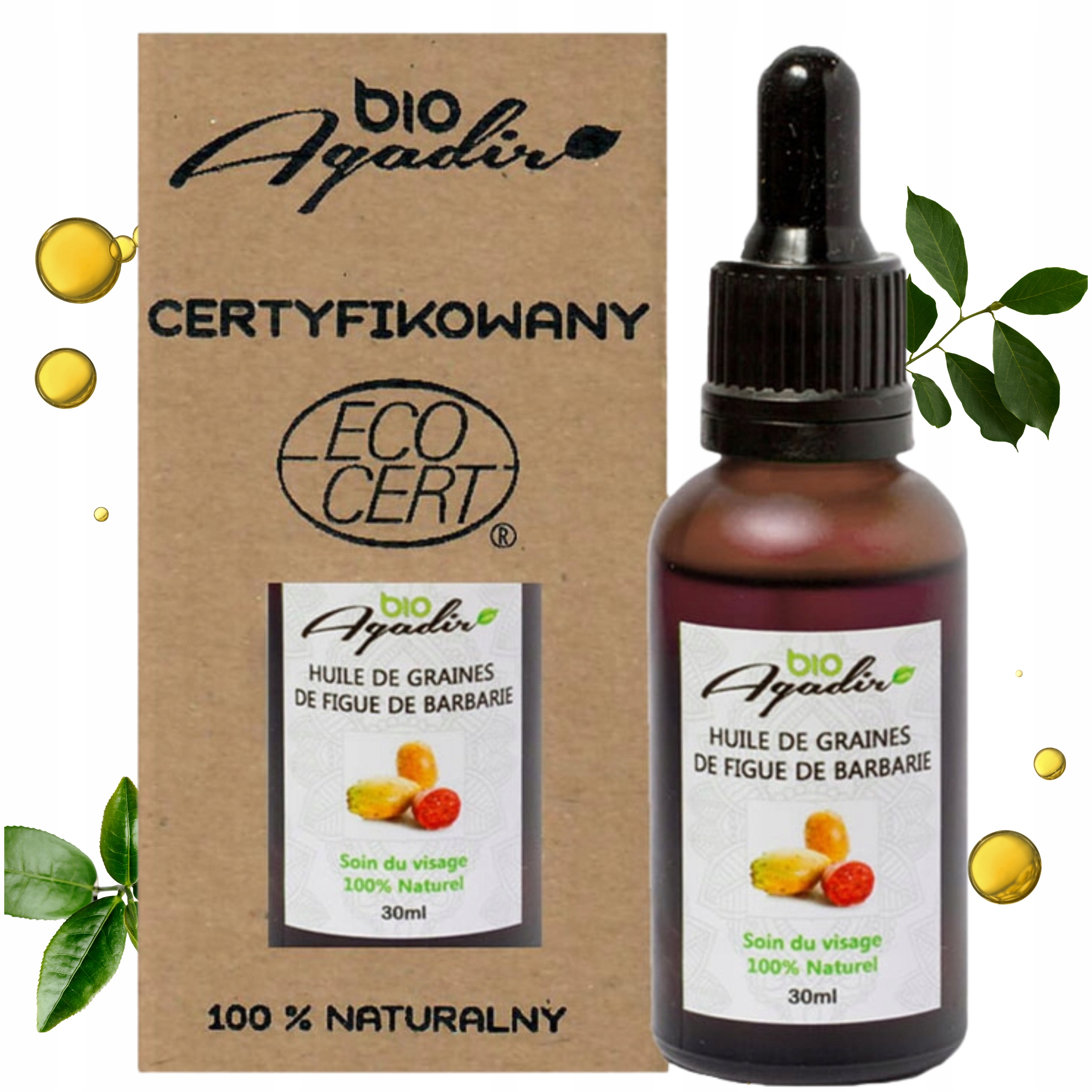 Czysty Naturalny Olej z Opuncji Figowej Bio Agadir 50 ml do Twarzy Wydajny