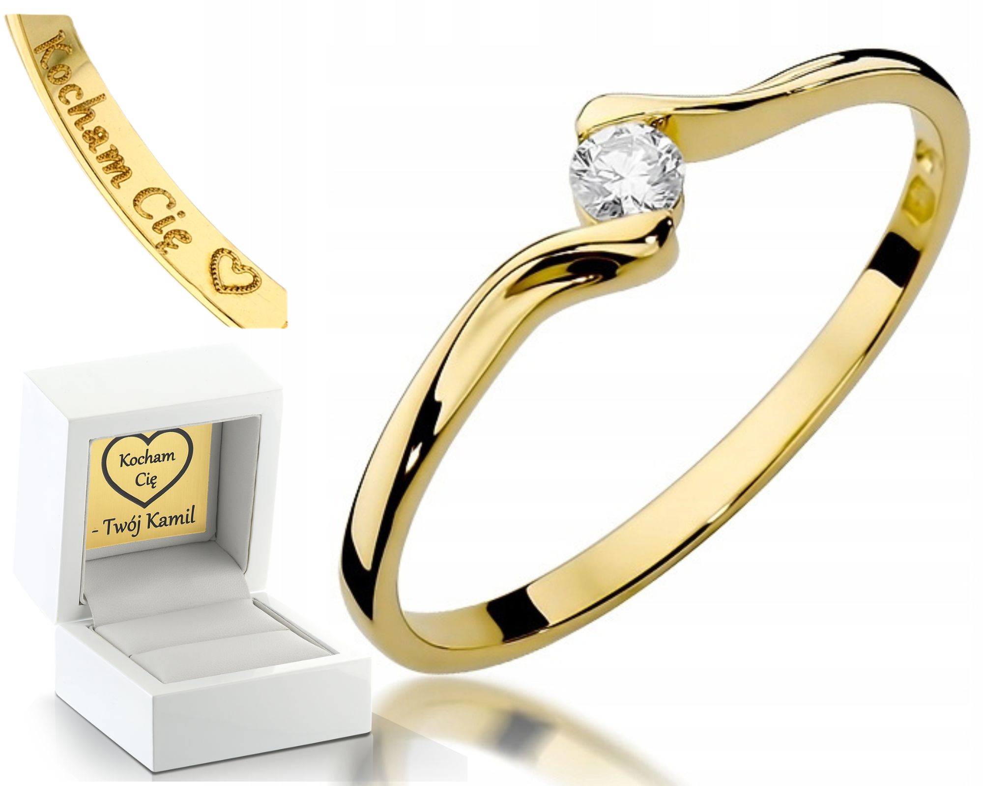 Prstýnek S Briliantem 0,09CT 585 Gravírování Bonus