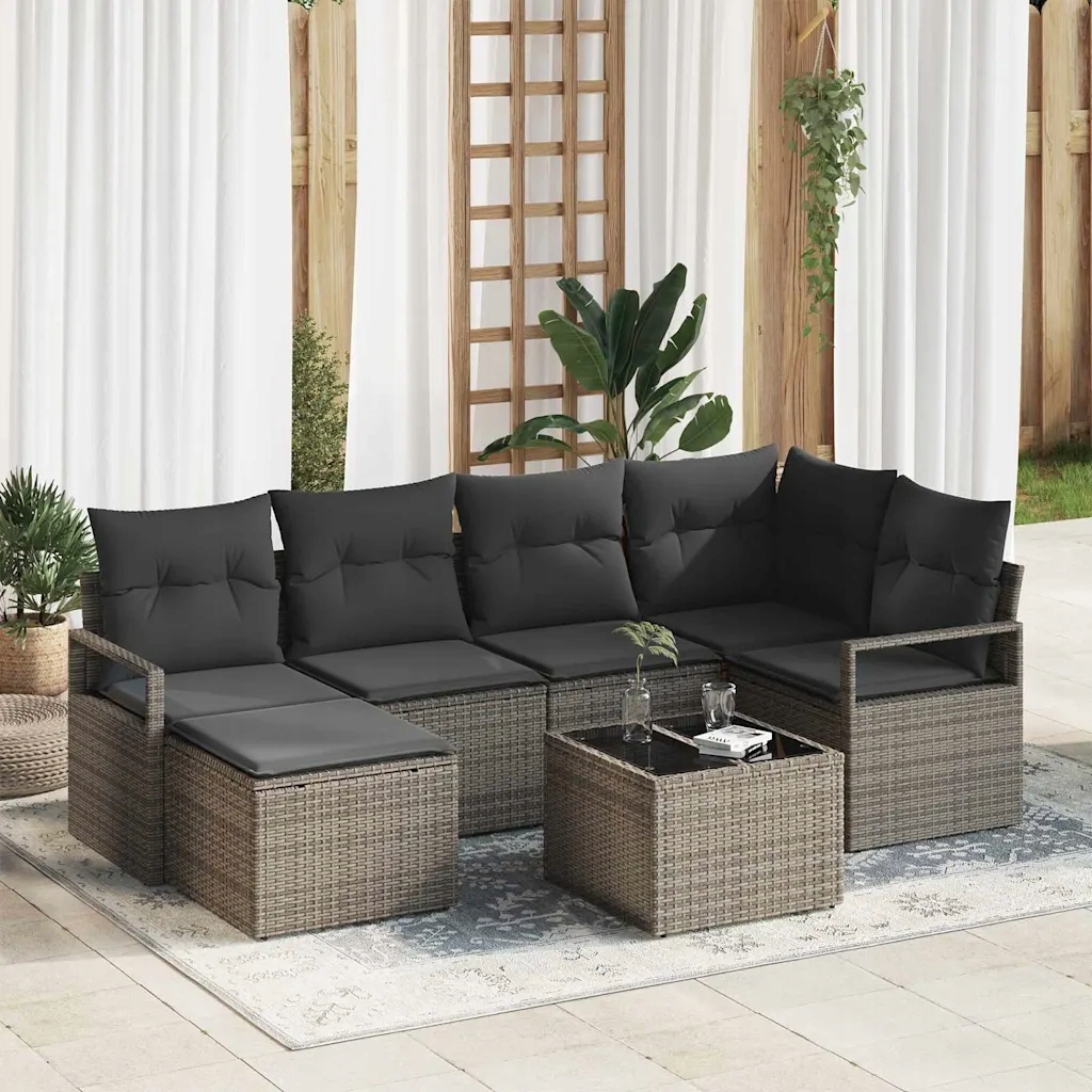 Sada zahradních pohovek 7 pcs Šedá Poly ratan Šedá 3346459