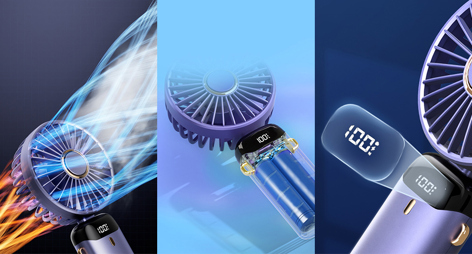 WENTYLATOR WIATRAK SKŁADANY PODRĘCZNY USB NA BATERIE 4000mAh WYCISZENIE Zasilanie USB