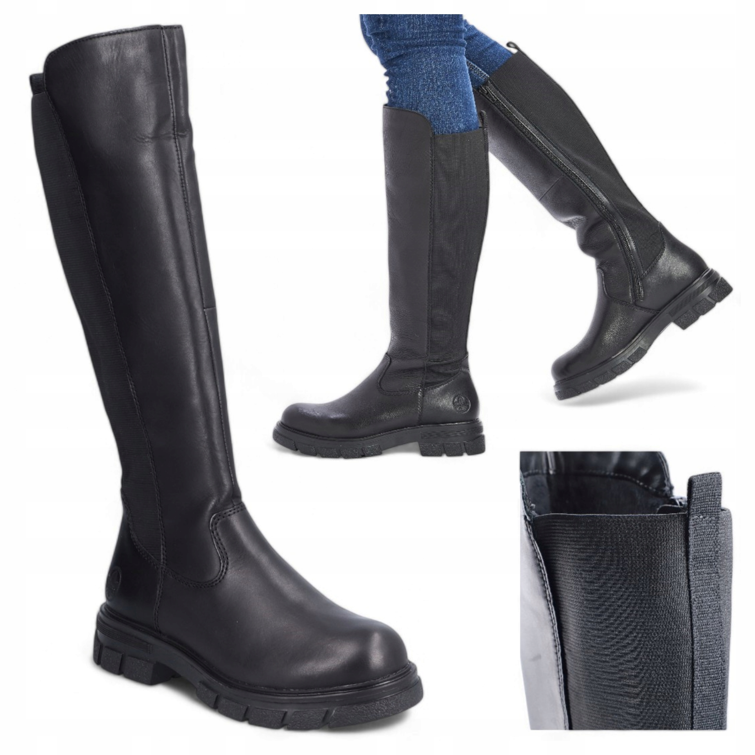 Zimní zateplené kozačky Dámské kožené Rieker Mušketýrky platforma 38