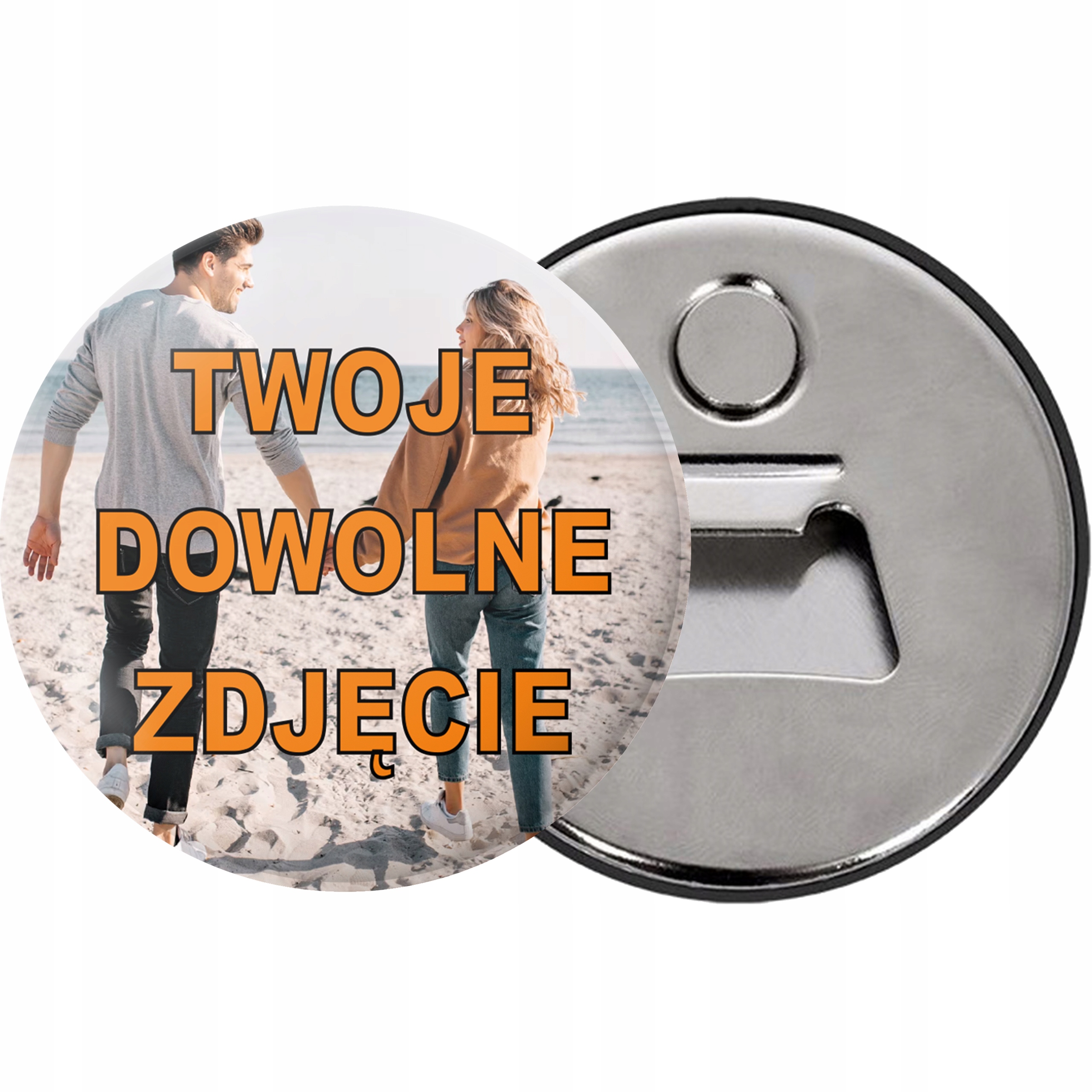 MAGNES OTWIERACZ 59mm Z TWOIM WŁASNYM ZDJĘCIEM NADRUKIEM LOGO 1szt Stan opakowania oryginalne