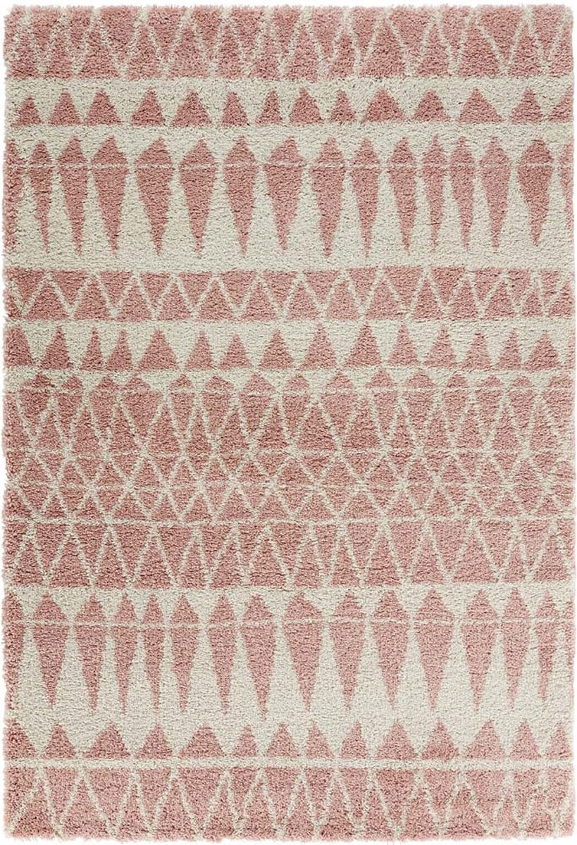 Růžově krémový hrubý koberec typu shaggy do obývacího pokoje, vzor boho 160 x 230 cm