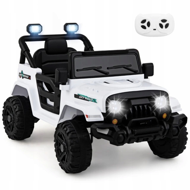 Elektryczny Dżip dla Dzieci 12V 2x35W Pilot Led Muzyka Bezpieczny Biały