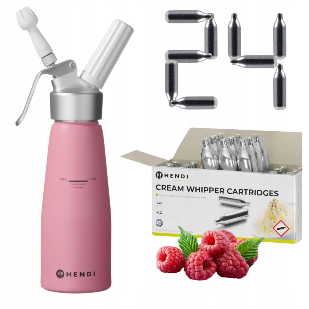 Růžový pastelový sifon na šlehačku 0,5 l 24 nábojů Hendi 975886