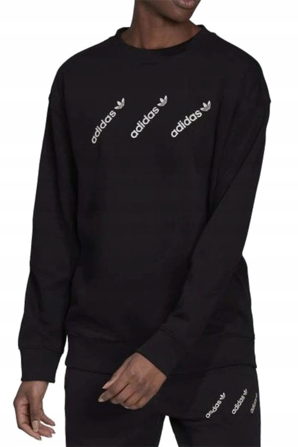 Mikina dámská Adidas Crew černá logo oversize bavlněná vel. 34 Xs