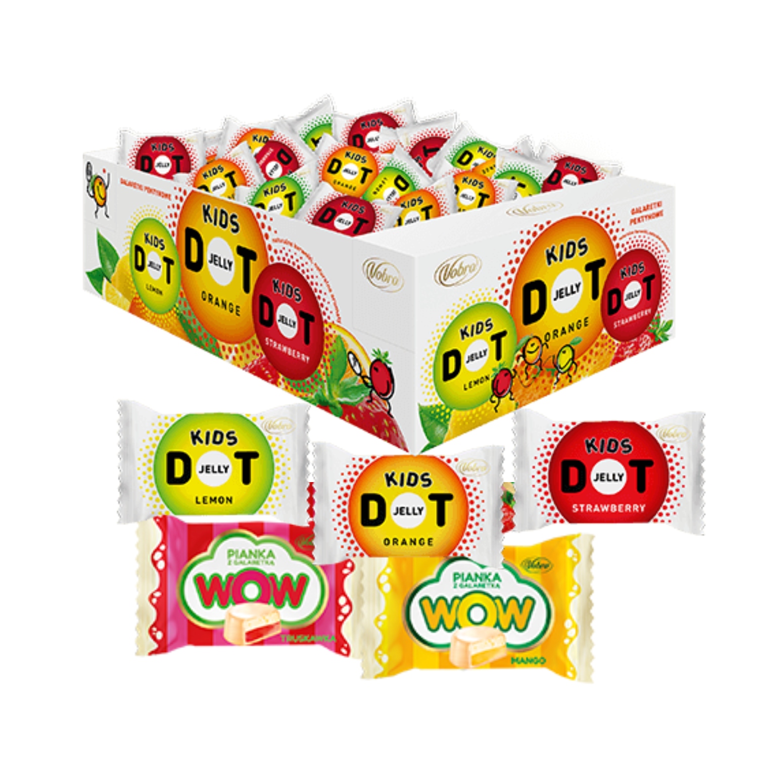 Levně Cukr pěna Želé Mango & Jahoda Jelly Dot Pomeranč Citron 3kg Vobro