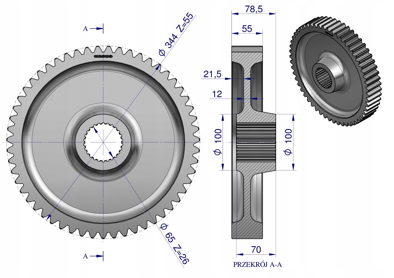 Koło zwolnicy 55 zębów C-360 ORYGINAŁ URSUS Numer katalogowy części R. 50428090U