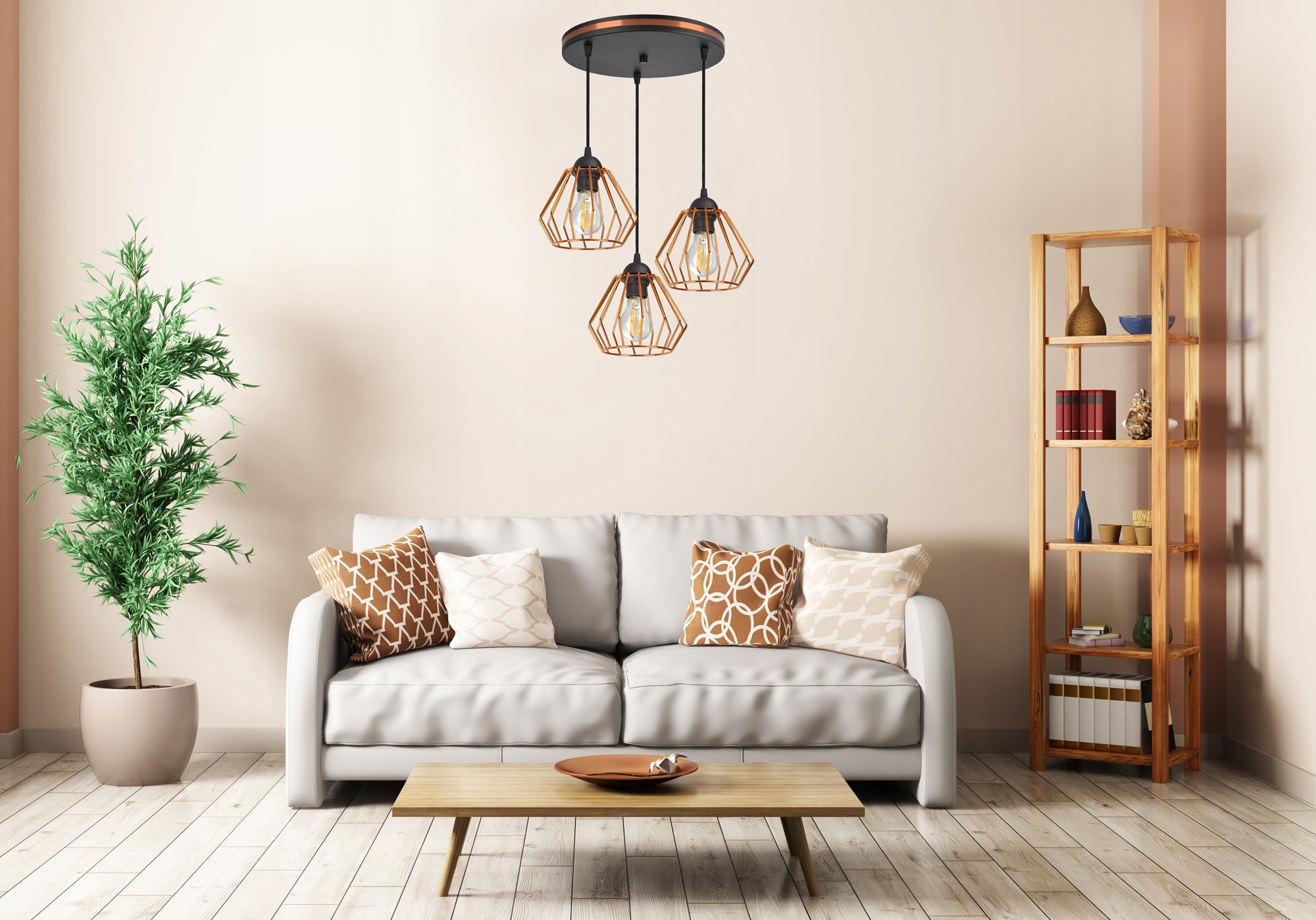 Lampa Wisząca Żyrandol Plafon Miedź Chrom Złoto Długość/wysokość 70 cm