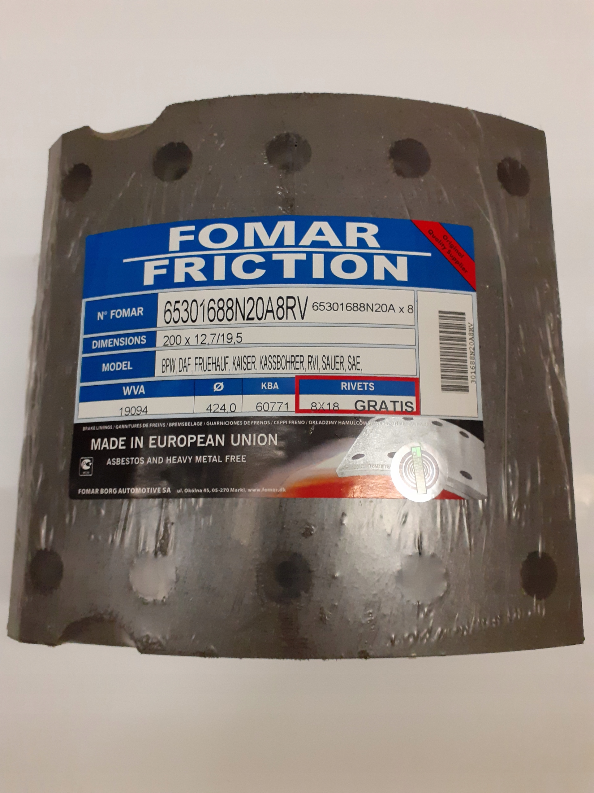 Облицювання BPW WVA 19094 2 надрозмірна