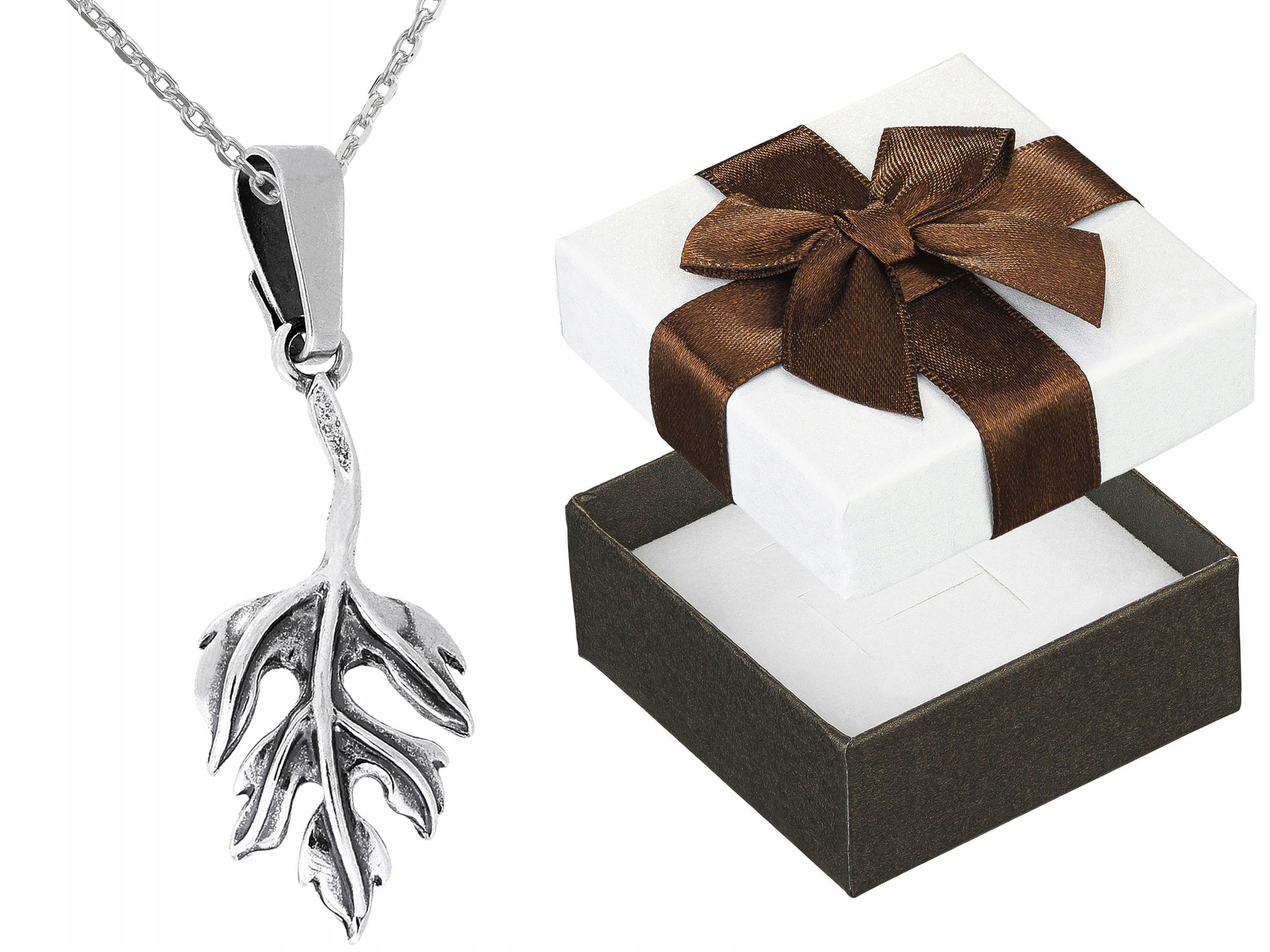 Krátký stříbrný dámský oxidovaný náhrdelník s listem listů, Choker 38