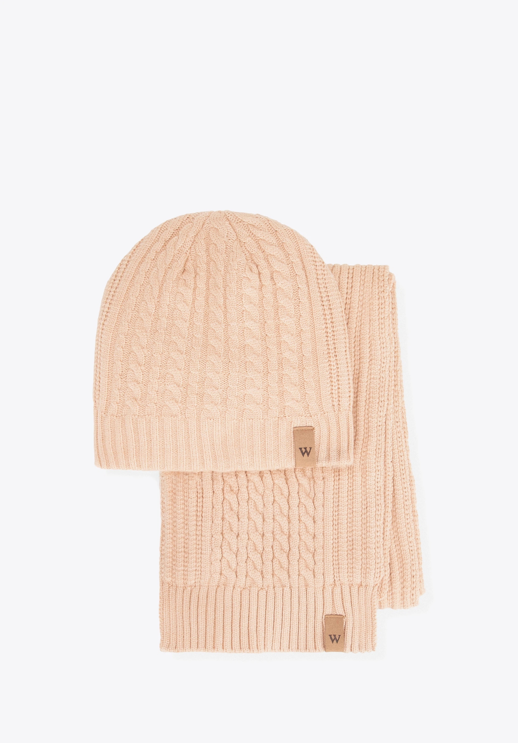 Unisex zimní komplet čepice a šála Wittchen 101-SF-007-9 měkká béžová