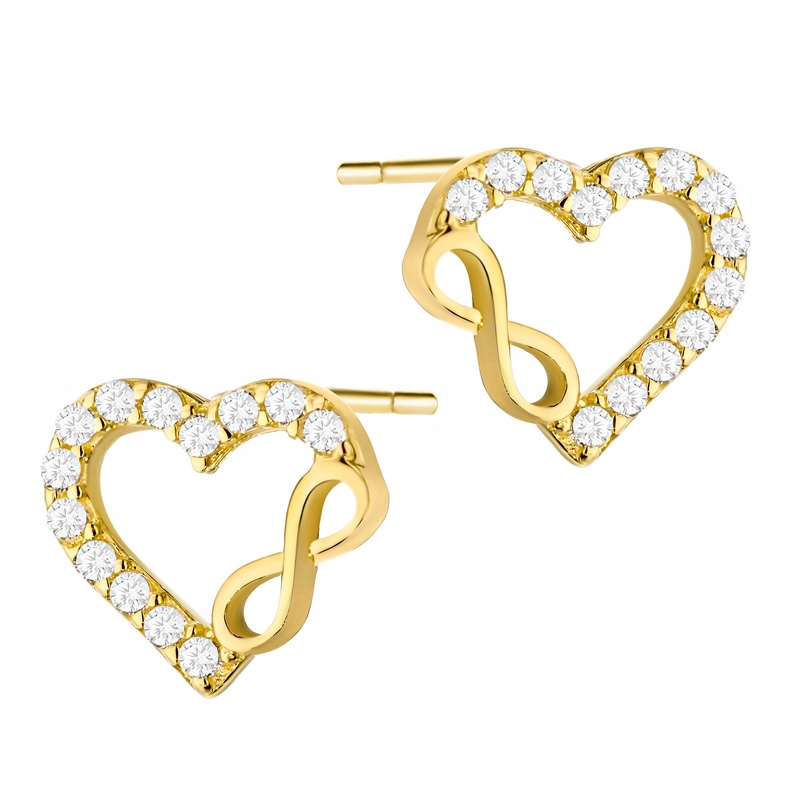 Zlaté Náušnice pr. 585 Srdce se znamením nekonečna s zirkony 14k