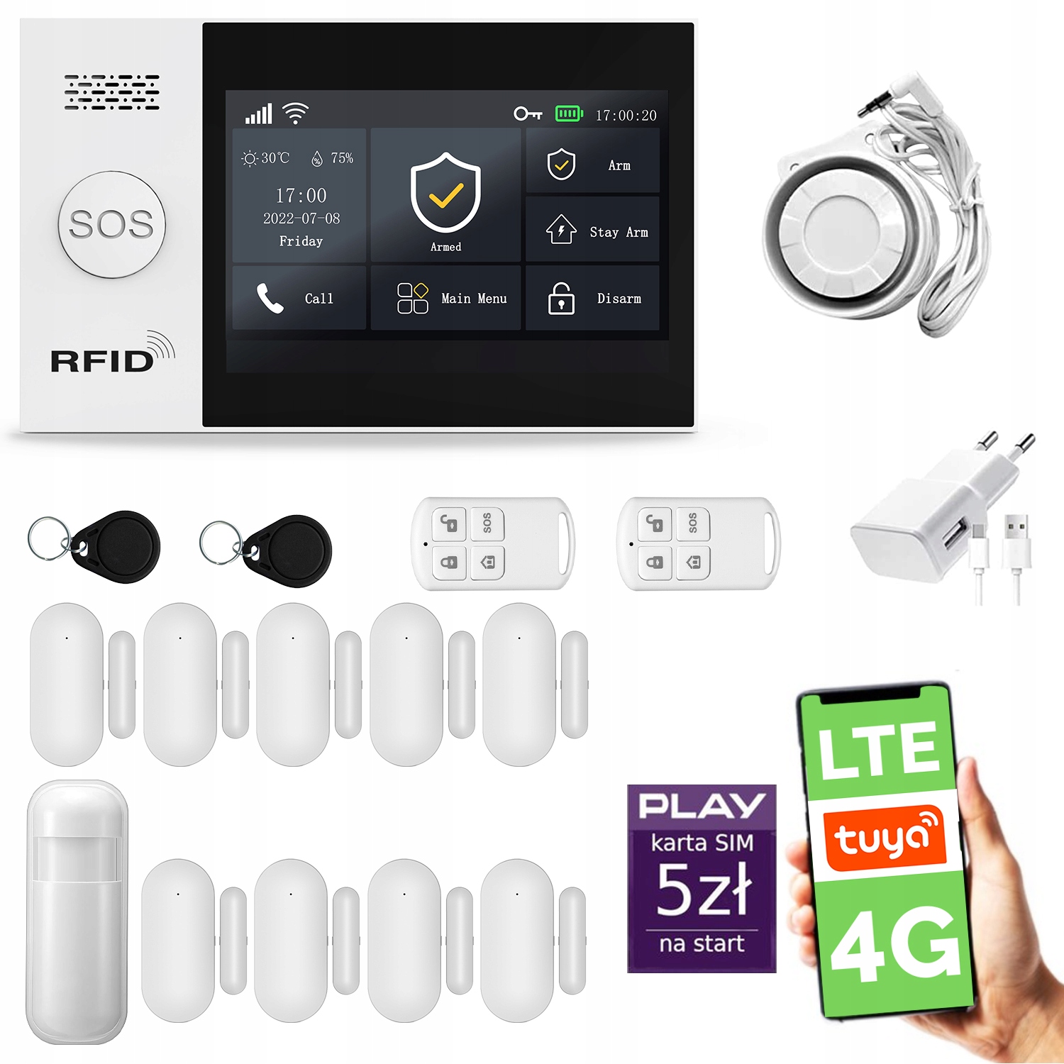 Bezdrátový alarm WiFi Gsm 4G Lte s aplikací Tuya, Huxgo HXA007 4G