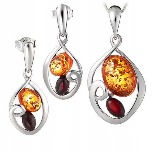 Stříbrný Komplet šperků z originálního baltský jantar ze Stříbra Ag 925