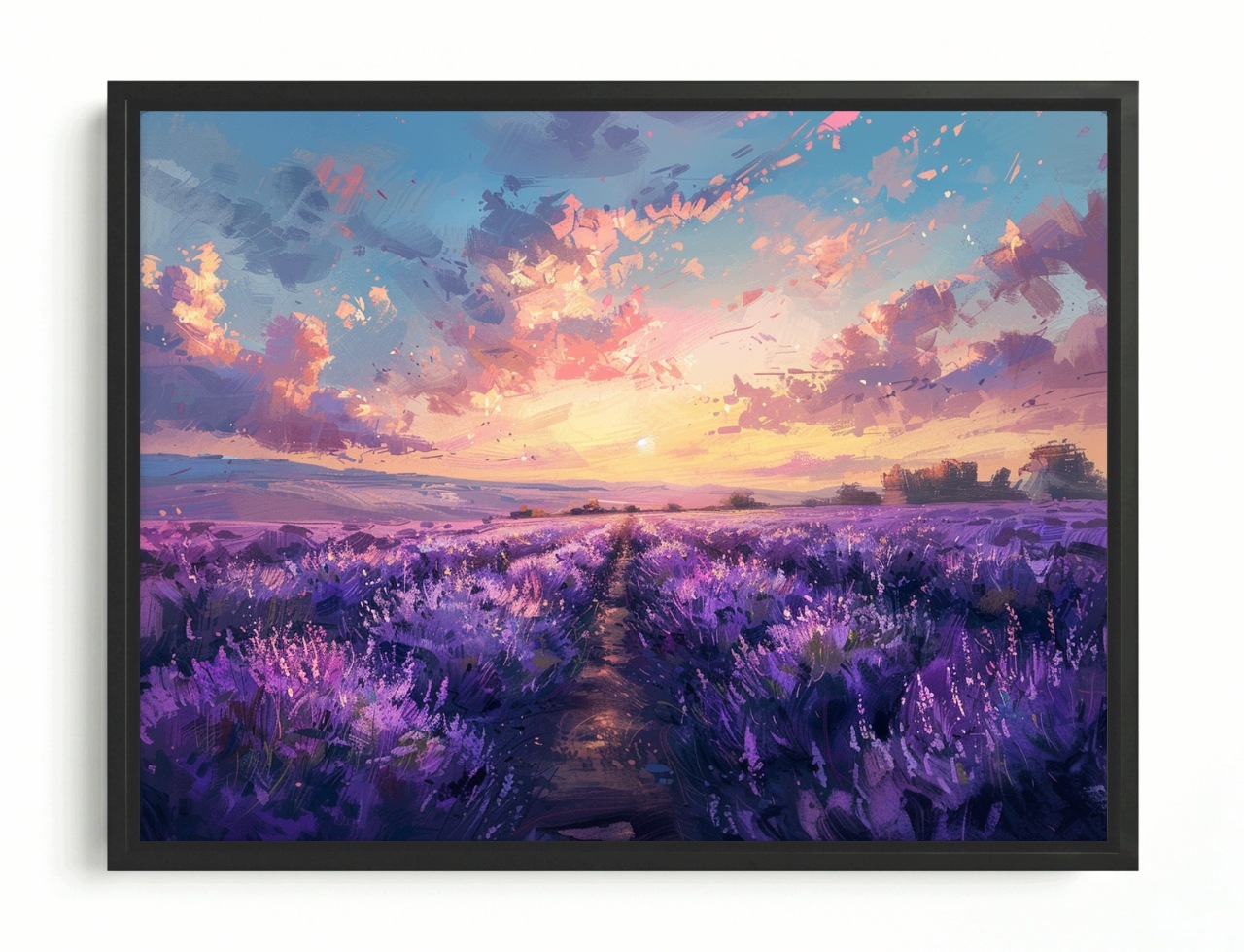 Obraz Rám American Box Krajina Pole Levanduľa Kvety Slnko Západ 80x60