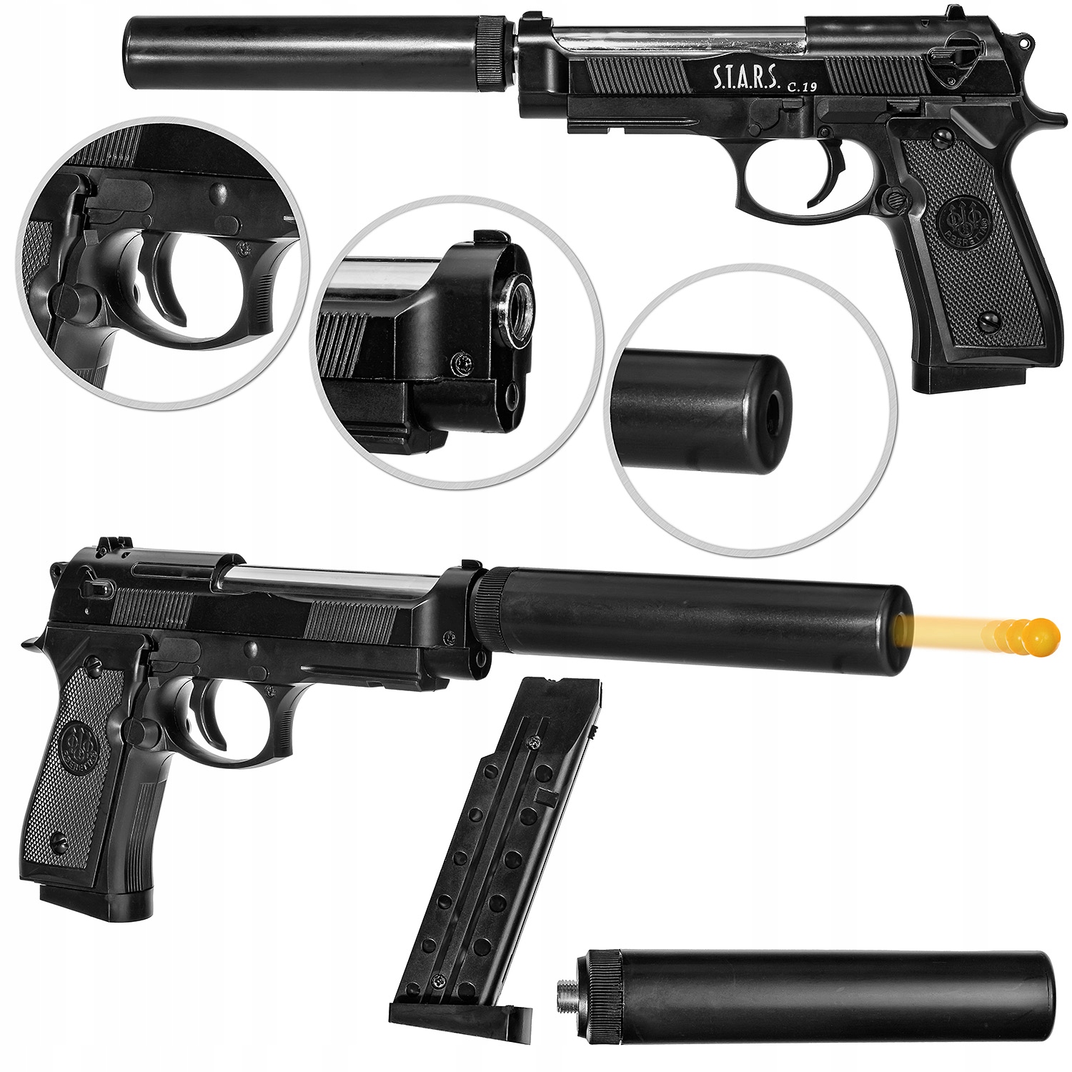 METALOWY PISTOLET REPLIKA BERETTA C19 KULKI TŁUMIK EAN (GTIN) 0695057189336