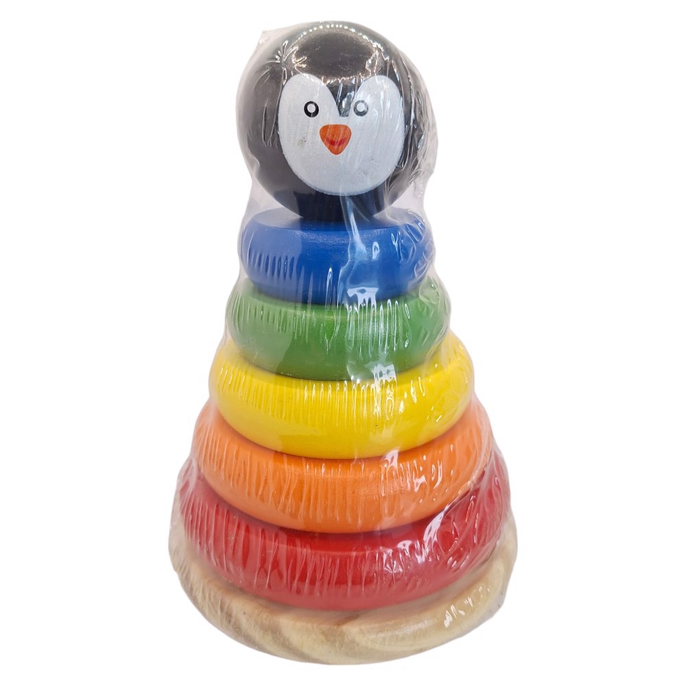 Układanka Drewniana Piramida Sorter Wieża Pingwin Wiek dziecka 3 lata +