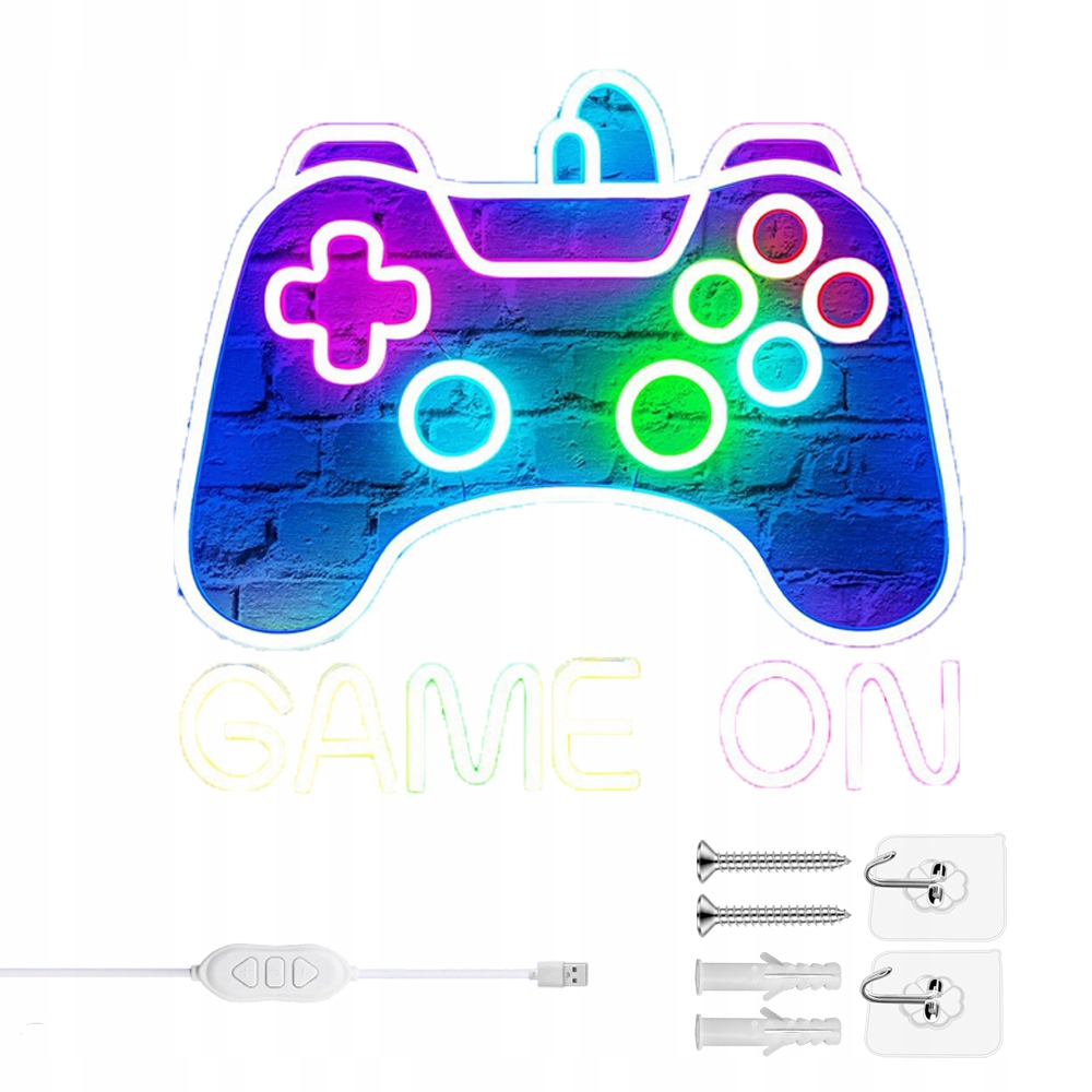 Neonová Herní Tabule Lampička Tvar Gamepadu Usb Ovladač