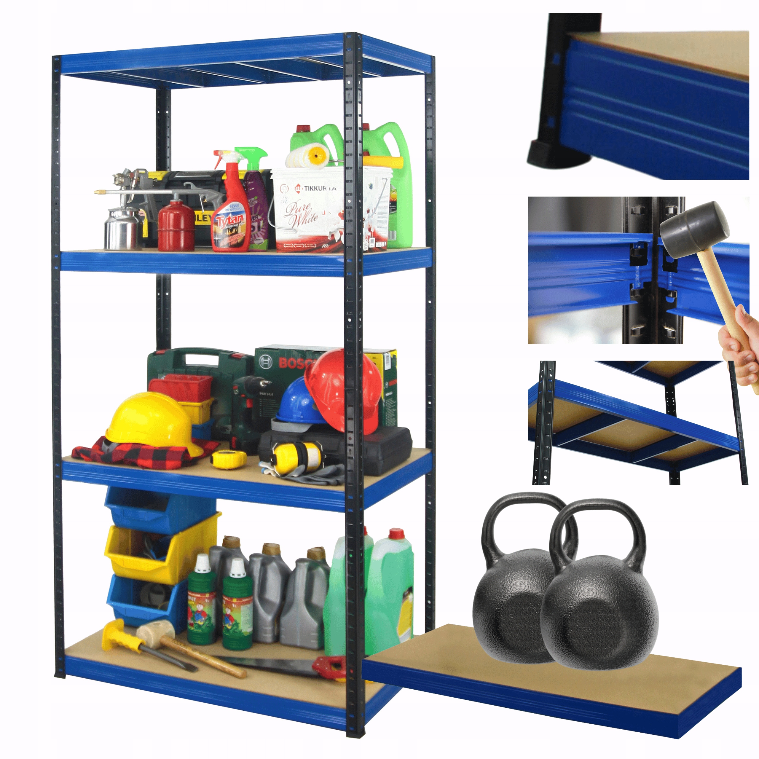 Kovový skladový regál, garážový stojan Helios 180x90x50 cm 4Px275 kg Pl