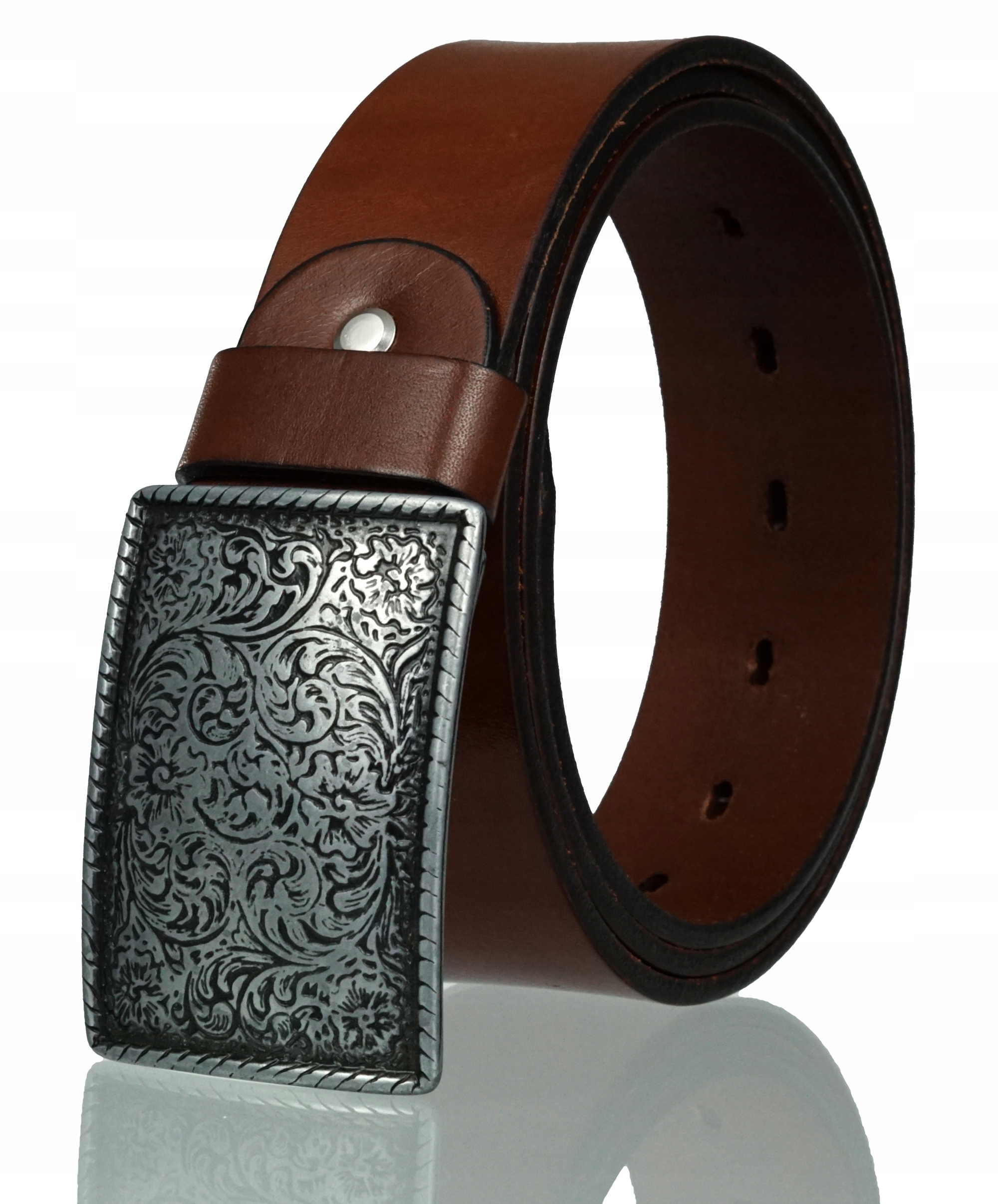 SKÓRZANY MĘSKI PASEK BLAKARDO 4CM BRĄZOWY BROSZKA